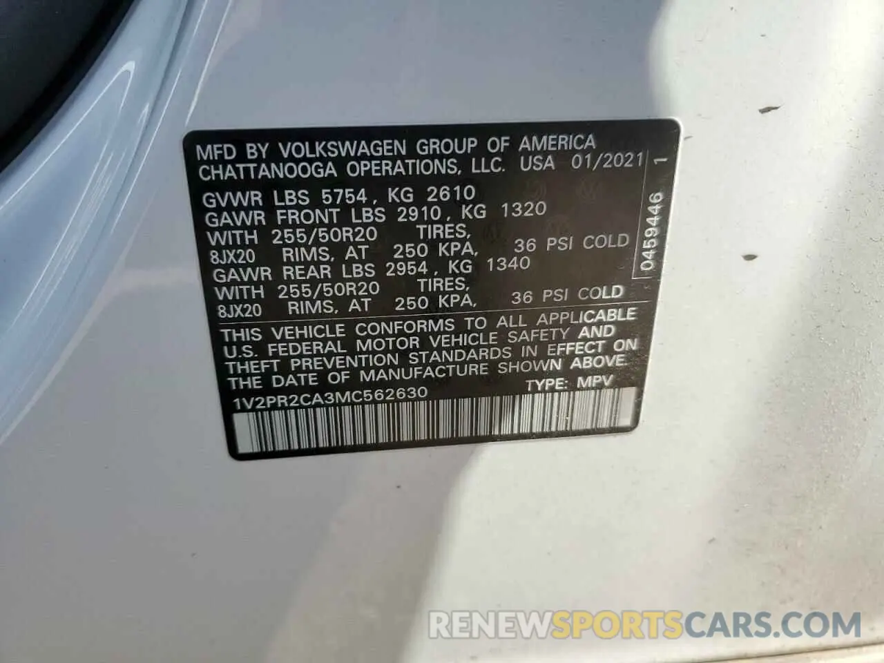 14 Photograph of a damaged car 1V2PR2CA3MC562630 VOLKSWAGEN ATLAS 2021
