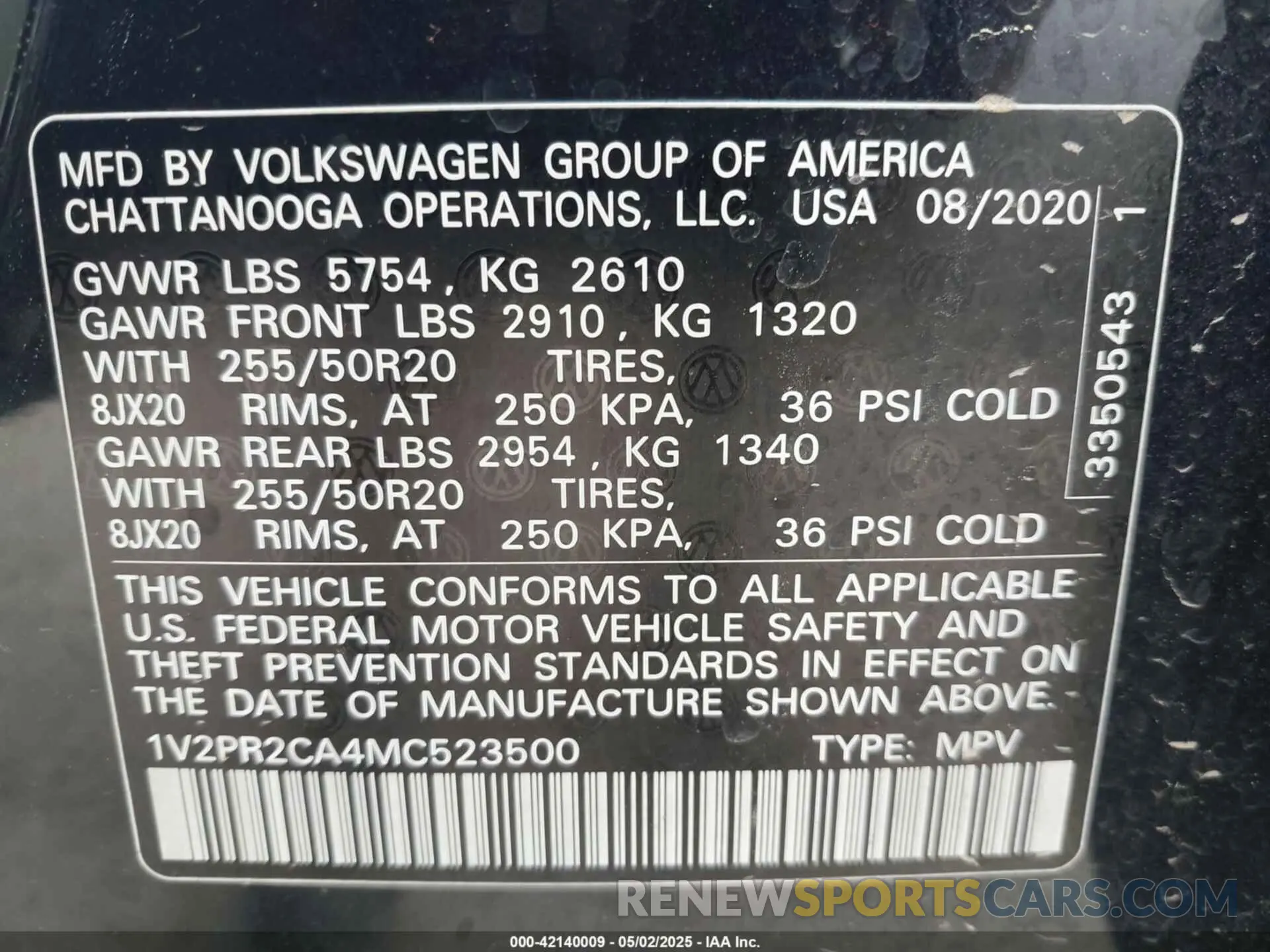 9 Photograph of a damaged car 1V2PR2CA4MC523500 VOLKSWAGEN ATLAS 2021