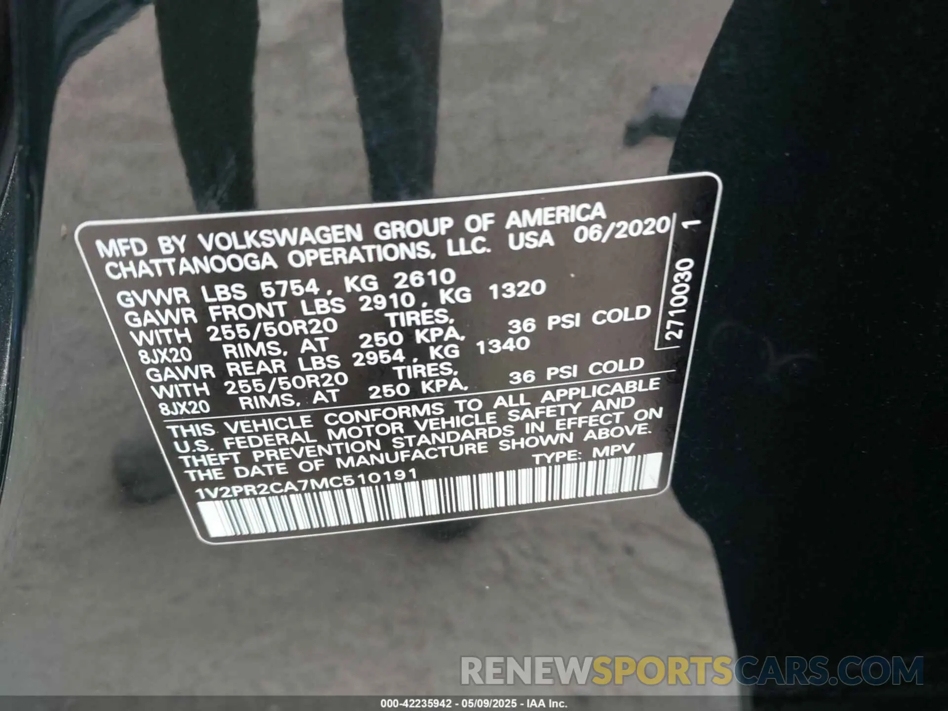 9 Photograph of a damaged car 1V2PR2CA7MC510191 VOLKSWAGEN ATLAS 2021