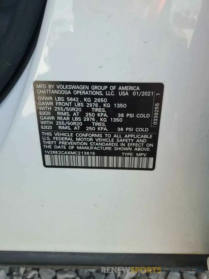 13 Photograph of a damaged car 1V2RE2CAXMC213615 VOLKSWAGEN ATLAS 2021