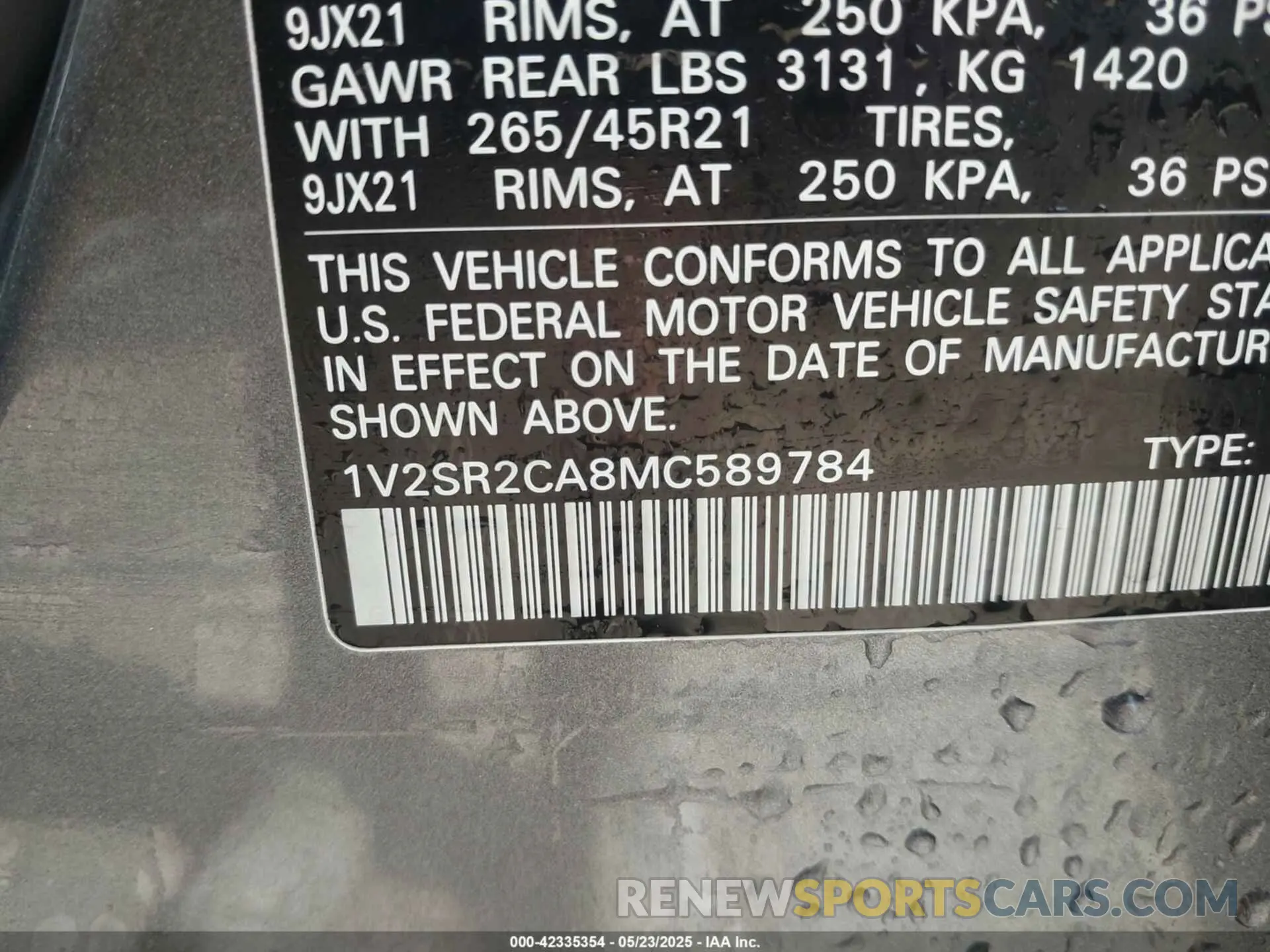 9 Photograph of a damaged car 1V2SR2CA8MC589784 VOLKSWAGEN ATLAS 2021