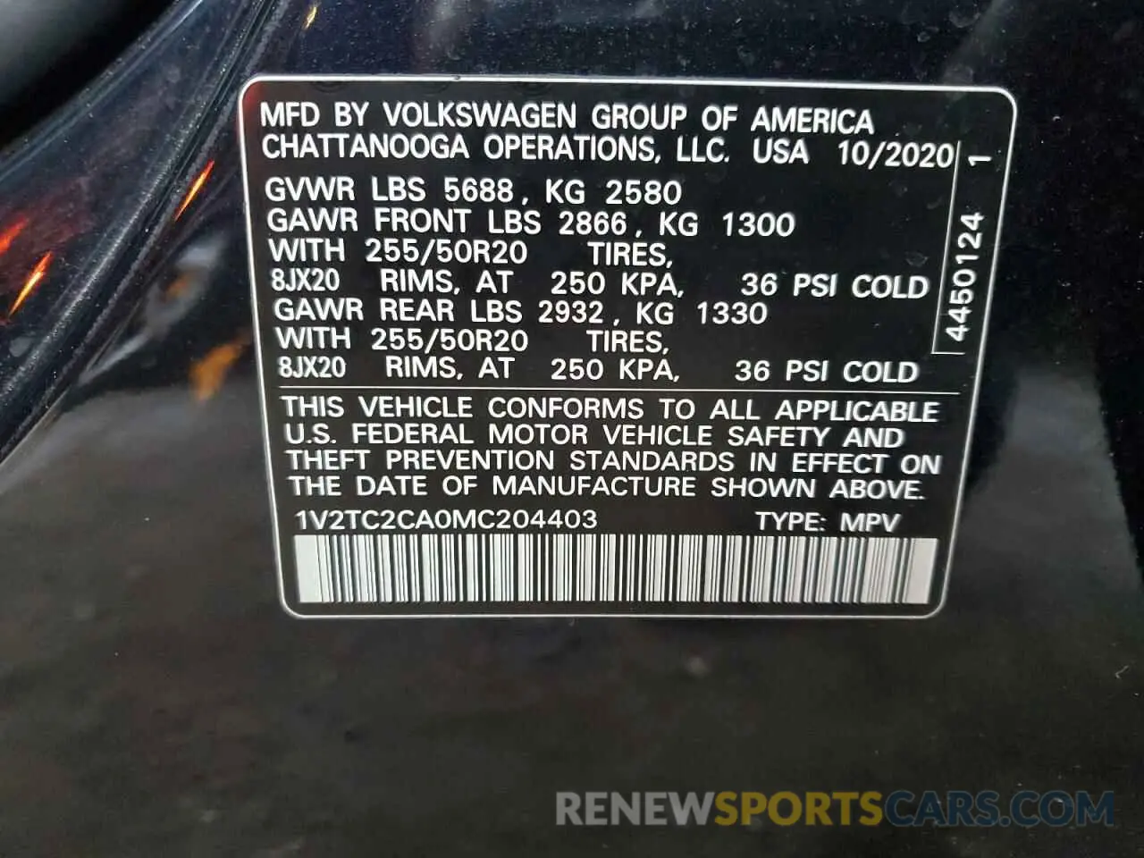13 Photograph of a damaged car 1V2TC2CA0MC204403 VOLKSWAGEN ATLAS 2021