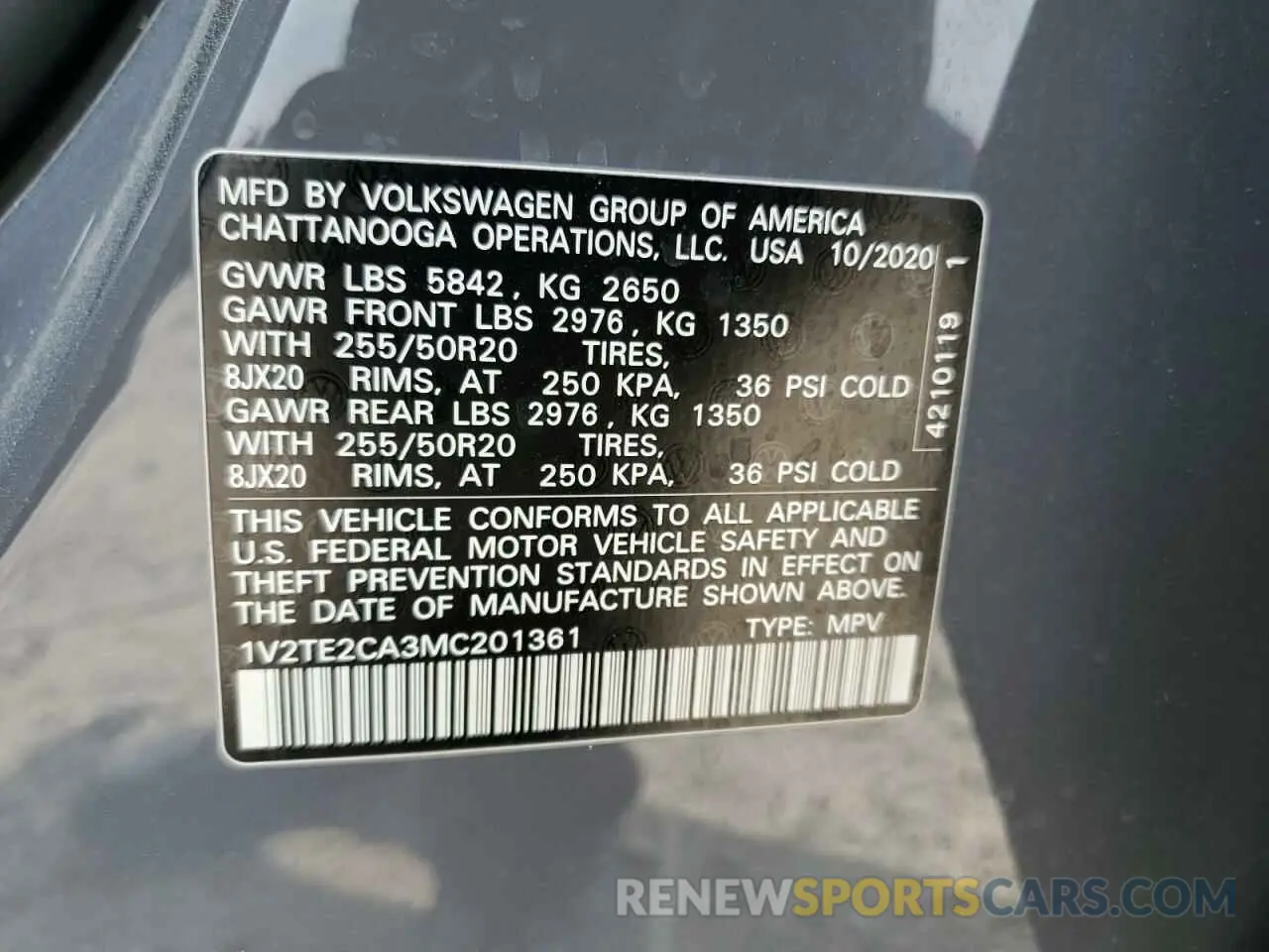 16 Photograph of a damaged car 1V2TE2CA3MC201361 VOLKSWAGEN ATLAS 2021