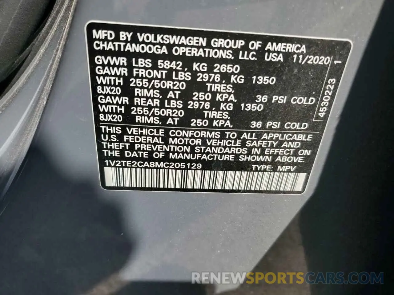 13 Photograph of a damaged car 1V2TE2CA8MC205129 VOLKSWAGEN ATLAS 2021