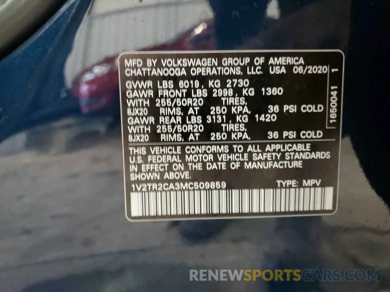 13 Photograph of a damaged car 1V2TR2CA3MC509859 VOLKSWAGEN ATLAS 2021