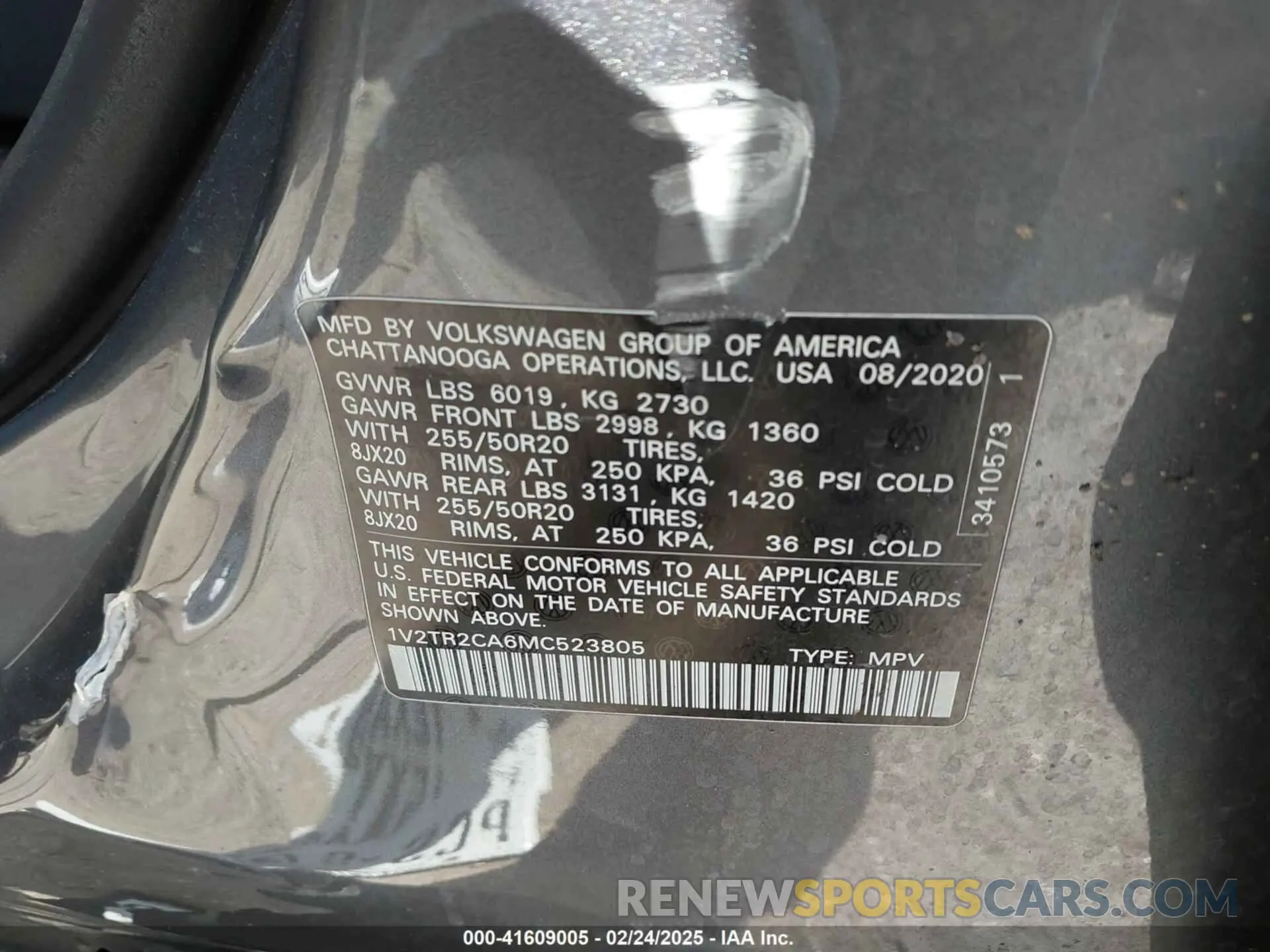9 Photograph of a damaged car 1V2TR2CA6MC523805 VOLKSWAGEN ATLAS 2021