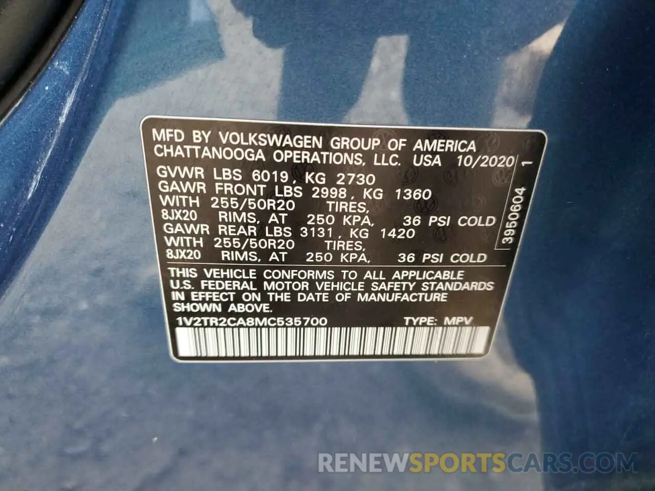 13 Photograph of a damaged car 1V2TR2CA8MC535700 VOLKSWAGEN ATLAS 2021