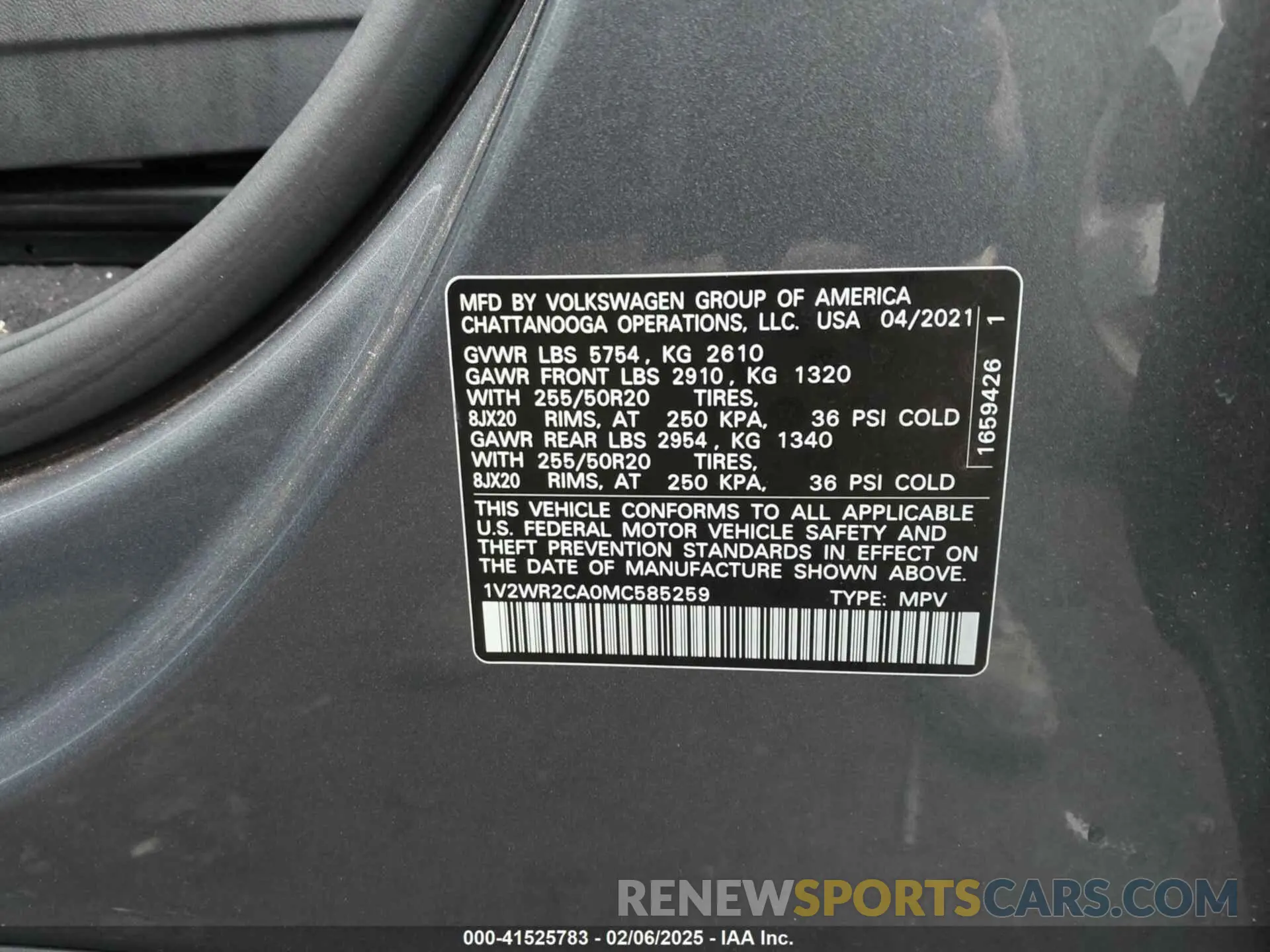 9 Photograph of a damaged car 1V2WR2CA0MC585259 VOLKSWAGEN ATLAS 2021