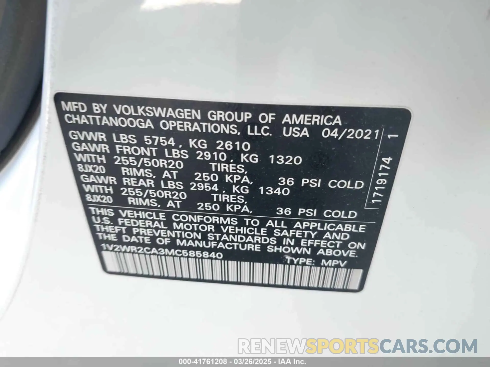 9 Photograph of a damaged car 1V2WR2CA3MC585840 VOLKSWAGEN ATLAS 2021