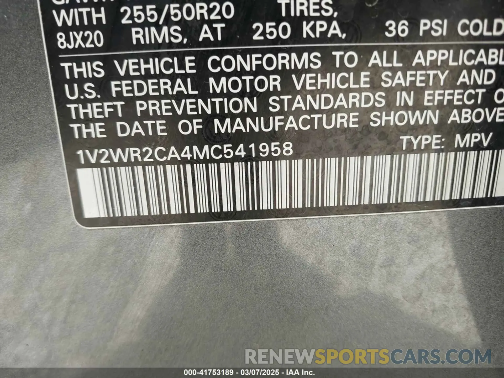 9 Photograph of a damaged car 1V2WR2CA4MC541958 VOLKSWAGEN ATLAS 2021