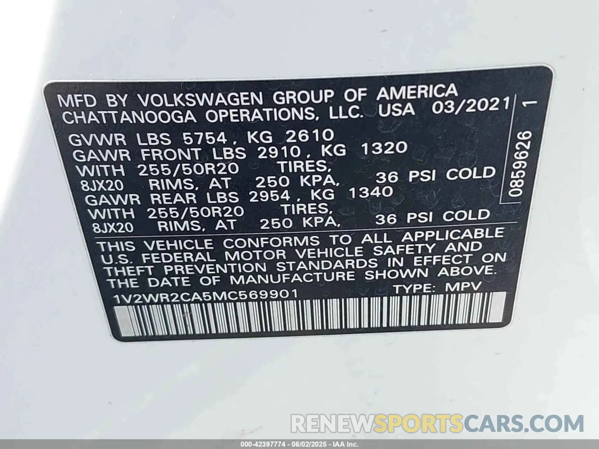 9 Photograph of a damaged car 1V2WR2CA5MC569901 VOLKSWAGEN ATLAS 2021