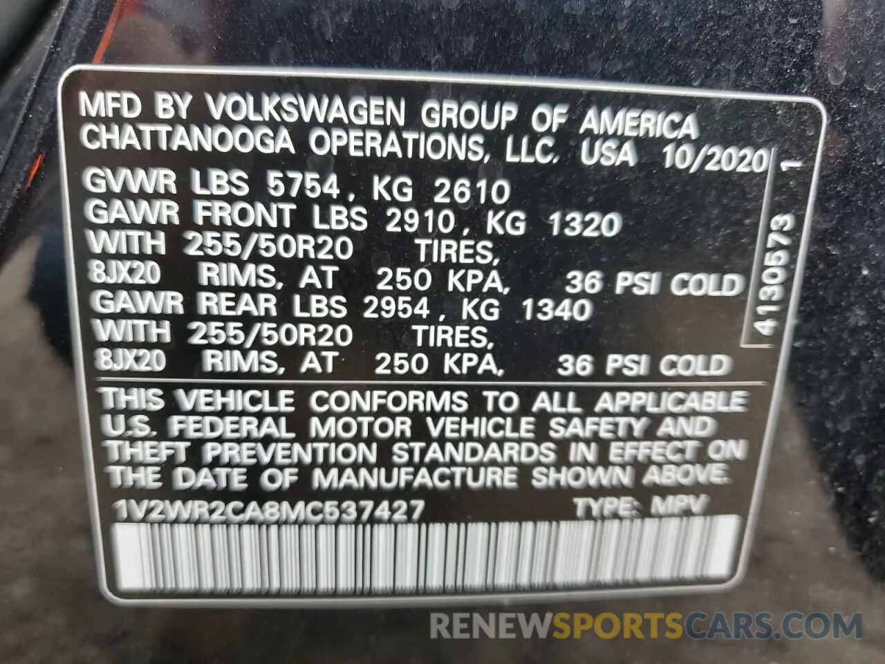 13 Photograph of a damaged car 1V2WR2CA8MC537427 VOLKSWAGEN ATLAS 2021