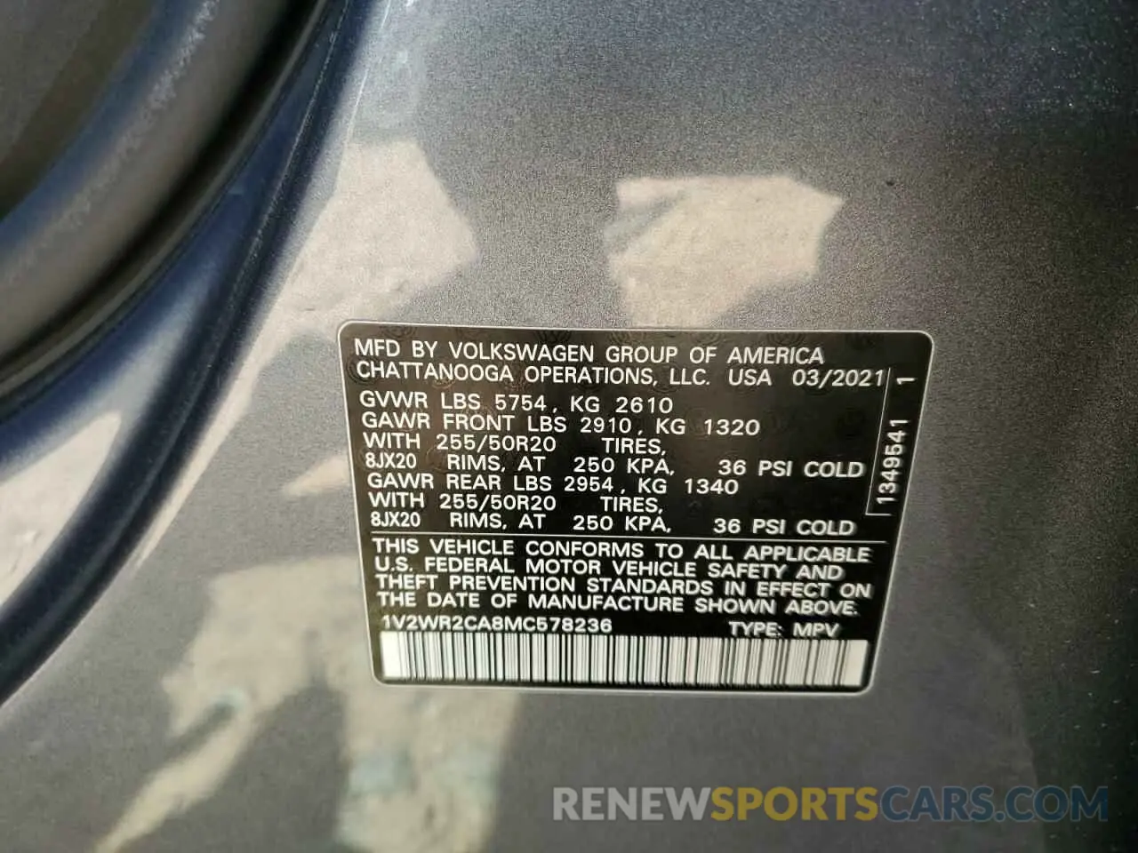 15 Photograph of a damaged car 1V2WR2CA8MC578236 VOLKSWAGEN ATLAS 2021
