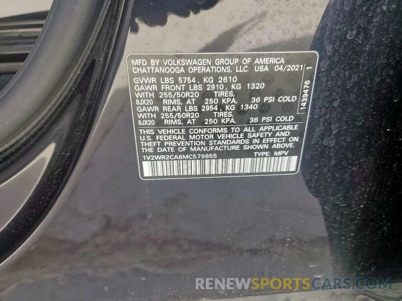 13 Photograph of a damaged car 1V2WR2CA8MC579855 VOLKSWAGEN ATLAS 2021