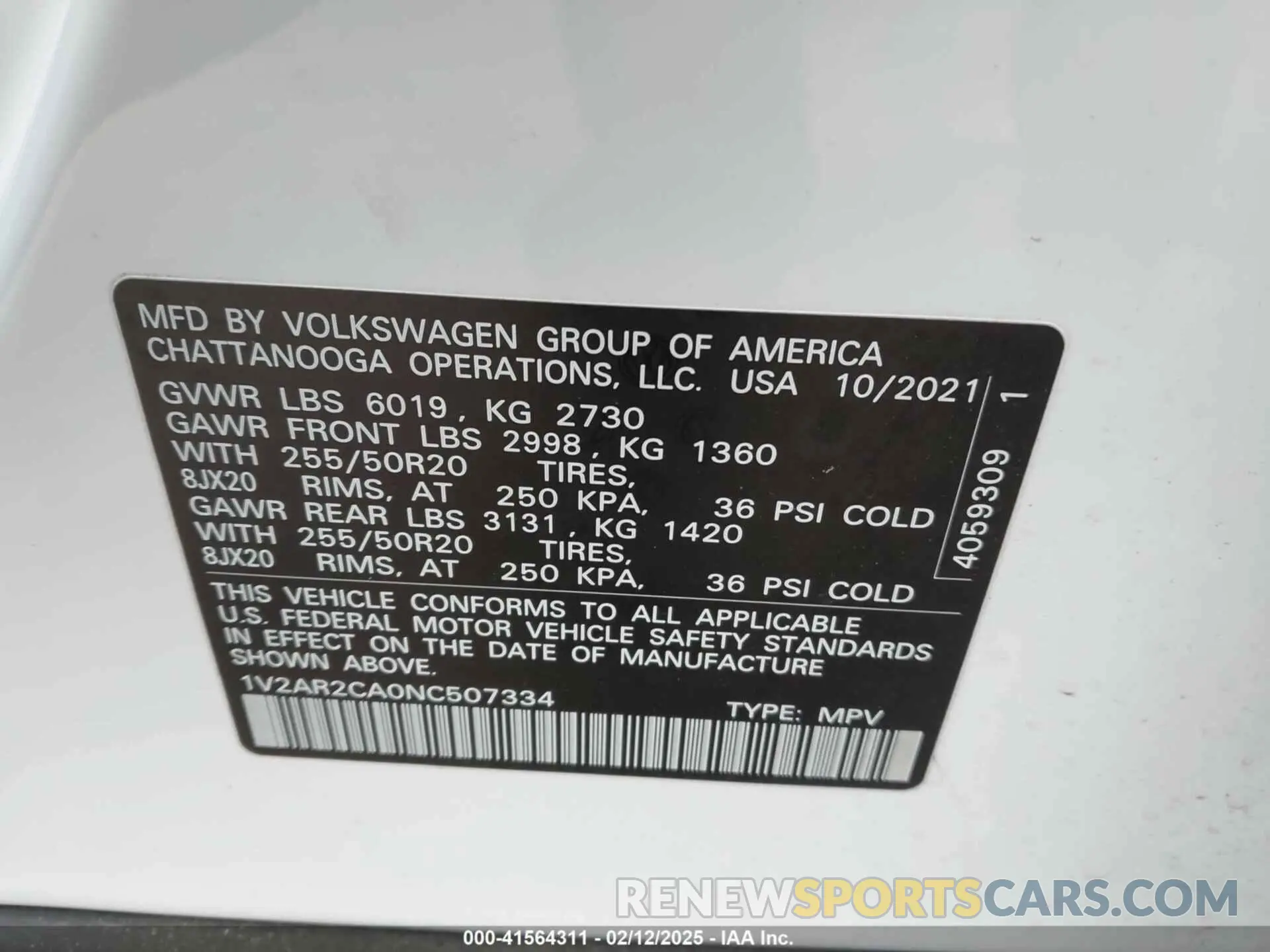 9 Photograph of a damaged car 1V2AR2CA0NC507334 VOLKSWAGEN ATLAS 2022