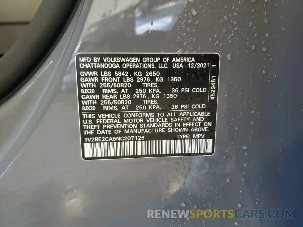 13 Photograph of a damaged car 1V2BE2CA5NC207126 VOLKSWAGEN ATLAS 2022