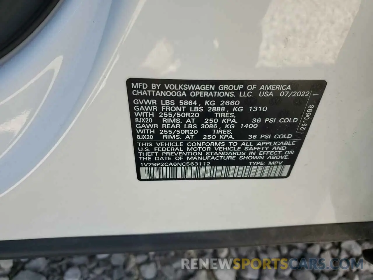 14 Photograph of a damaged car 1V2BP2CA6NC563112 VOLKSWAGEN ATLAS 2022