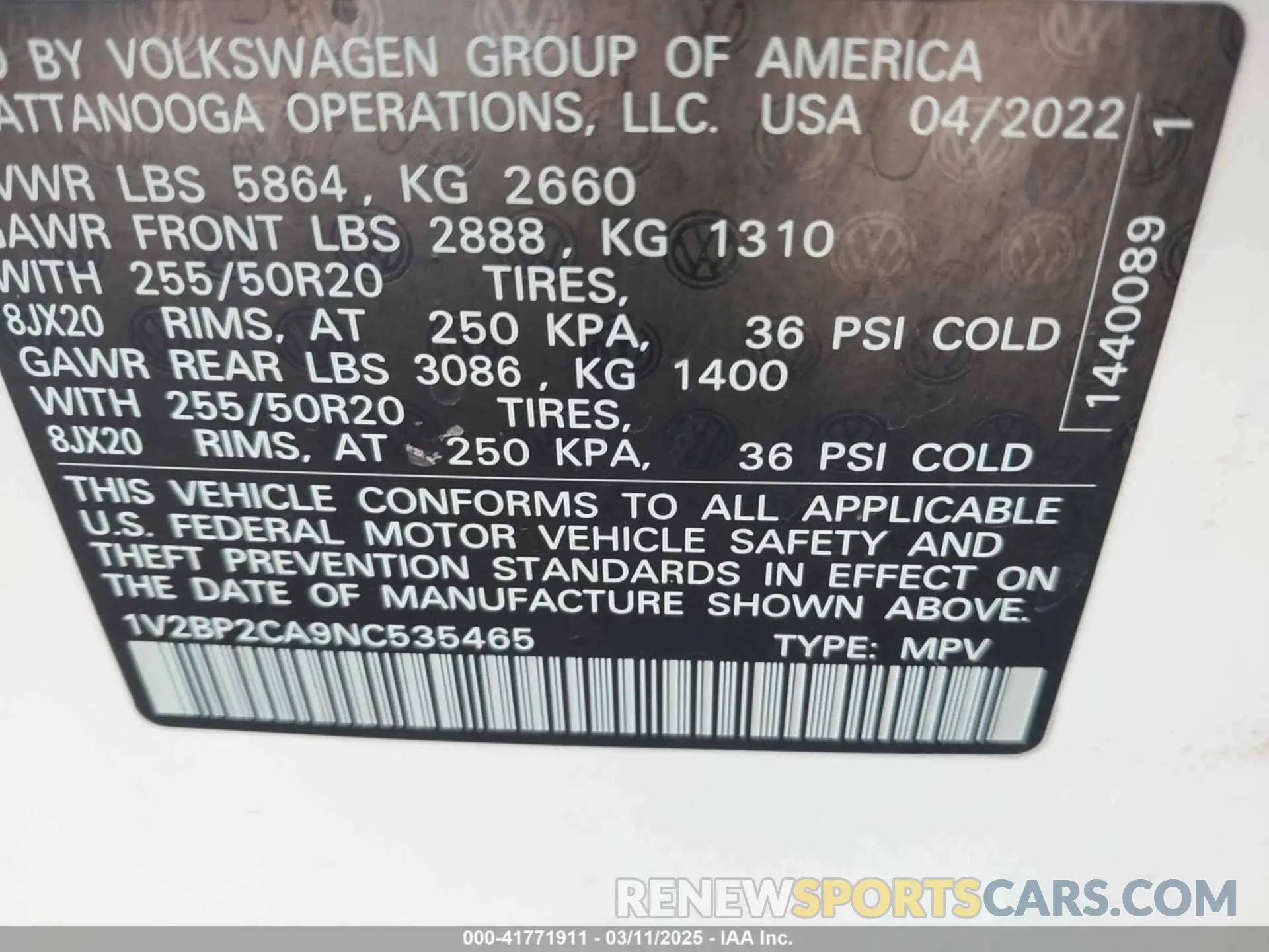 9 Photograph of a damaged car 1V2BP2CA9NC535465 VOLKSWAGEN ATLAS 2022