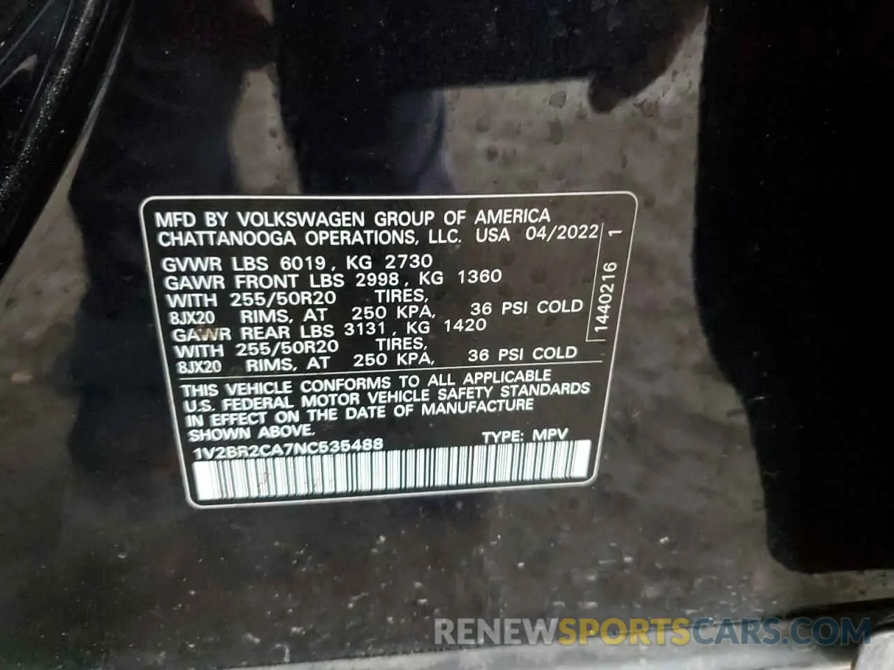 16 Photograph of a damaged car 1V2BR2CA7NC535488 VOLKSWAGEN ATLAS 2022