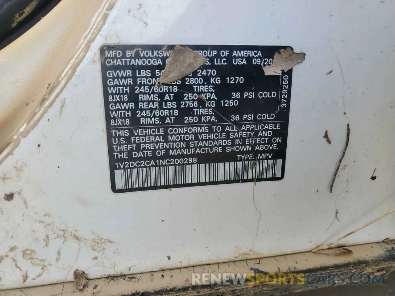 15 Photograph of a damaged car 1V2DC2CA1NC200298 VOLKSWAGEN ATLAS 2022