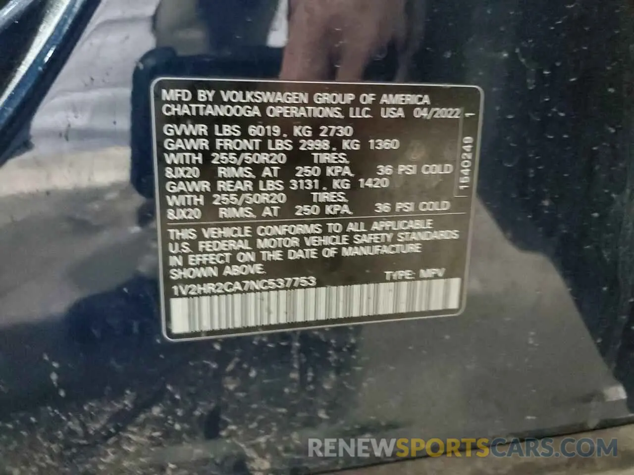 15 Photograph of a damaged car 1V2HR2CA7NC537753 VOLKSWAGEN ATLAS 2022