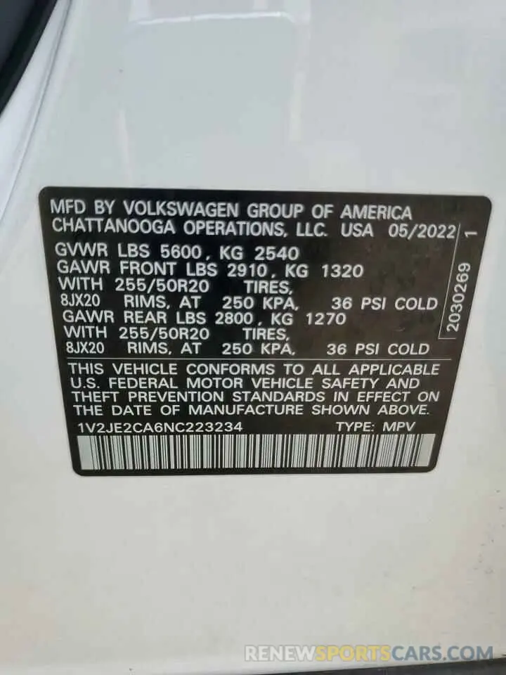12 Photograph of a damaged car 1V2JE2CA6NC223234 VOLKSWAGEN ATLAS 2022