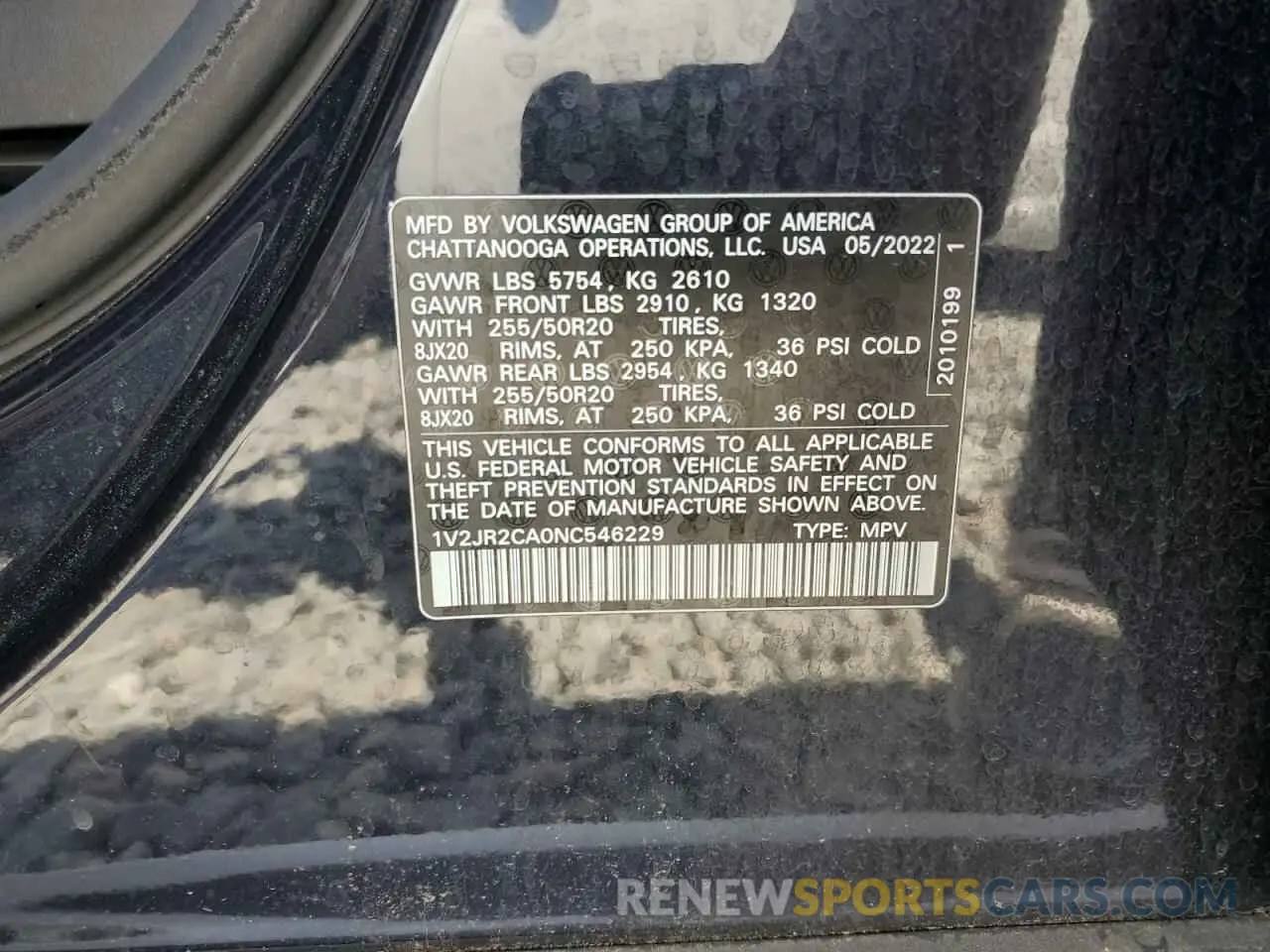 13 Photograph of a damaged car 1V2JR2CA0NC546229 VOLKSWAGEN ATLAS 2022