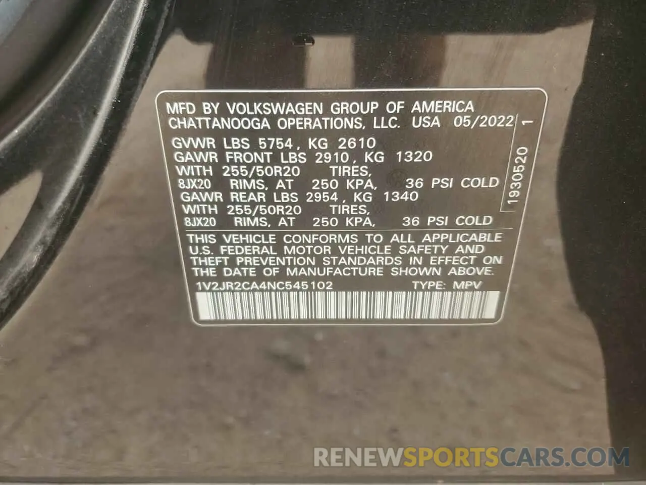 13 Photograph of a damaged car 1V2JR2CA4NC545102 VOLKSWAGEN ATLAS 2022