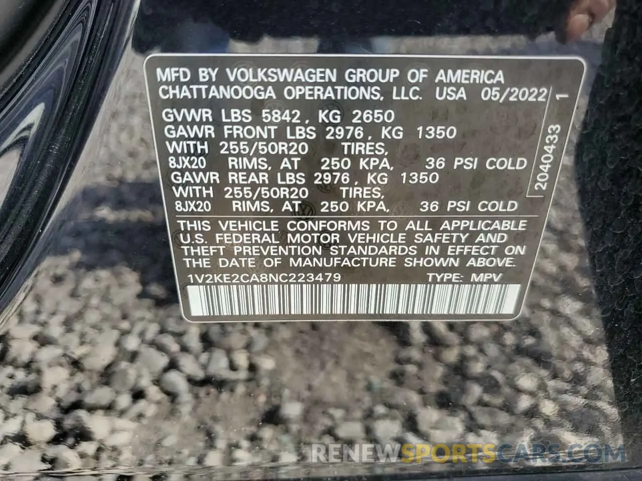 13 Photograph of a damaged car 1V2KE2CA8NC223479 VOLKSWAGEN ATLAS 2022