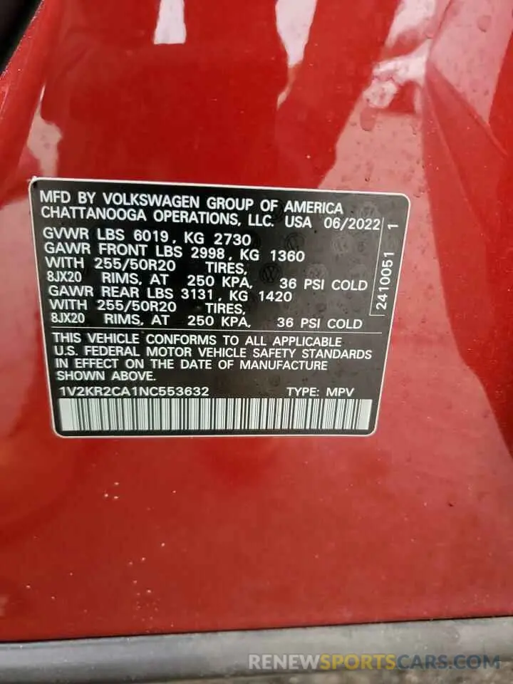 13 Photograph of a damaged car 1V2KR2CA1NC553632 VOLKSWAGEN ATLAS 2022