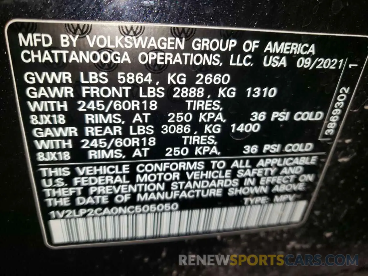 13 Photograph of a damaged car 1V2LP2CA0NC505050 VOLKSWAGEN ATLAS 2022
