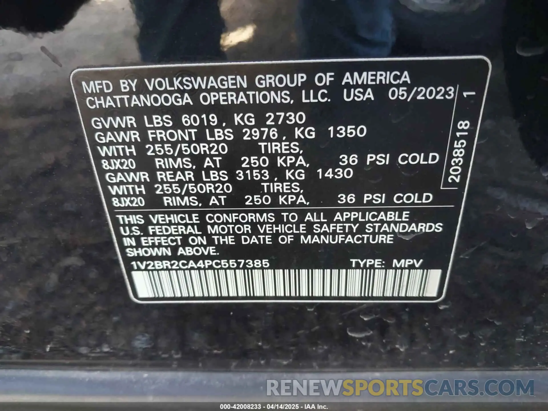 9 Photograph of a damaged car 1V2BR2CA4PC557385 VOLKSWAGEN ATLAS 2023