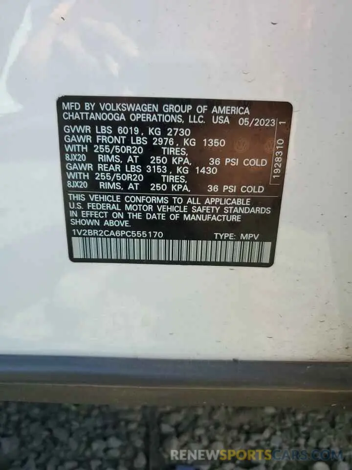13 Photograph of a damaged car 1V2BR2CA6PC555170 VOLKSWAGEN ATLAS 2023