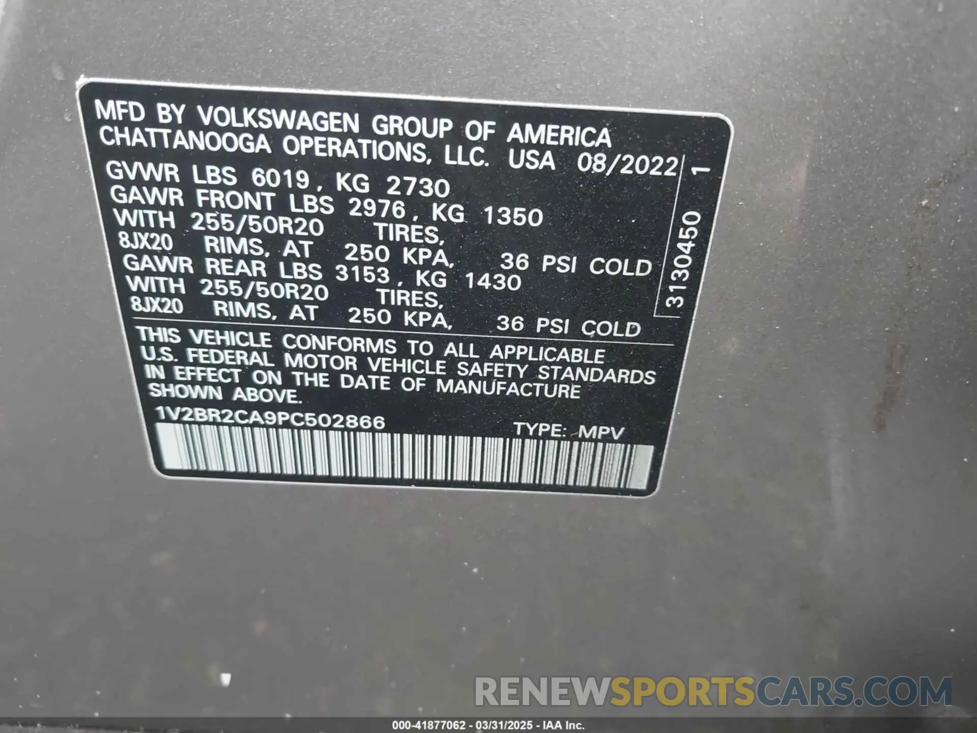 9 Photograph of a damaged car 1V2BR2CA9PC502866 VOLKSWAGEN ATLAS 2023