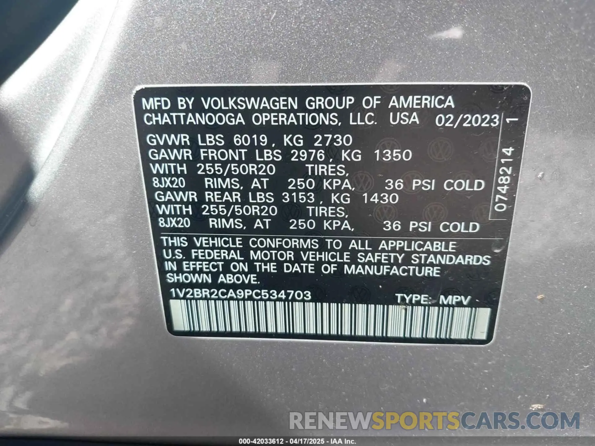 9 Photograph of a damaged car 1V2BR2CA9PC534703 VOLKSWAGEN ATLAS 2023