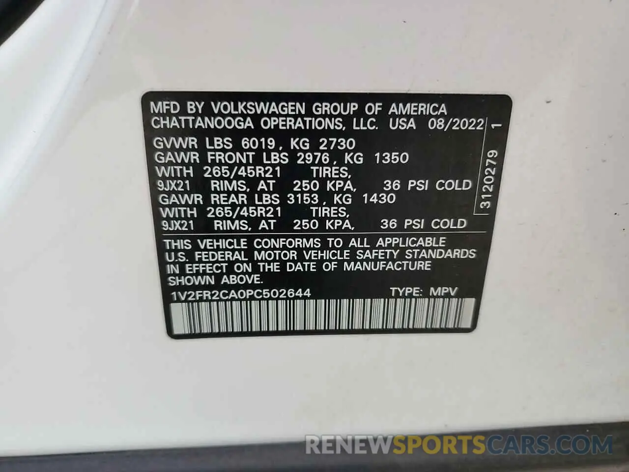 14 Photograph of a damaged car 1V2FR2CA0PC502644 VOLKSWAGEN ATLAS 2023