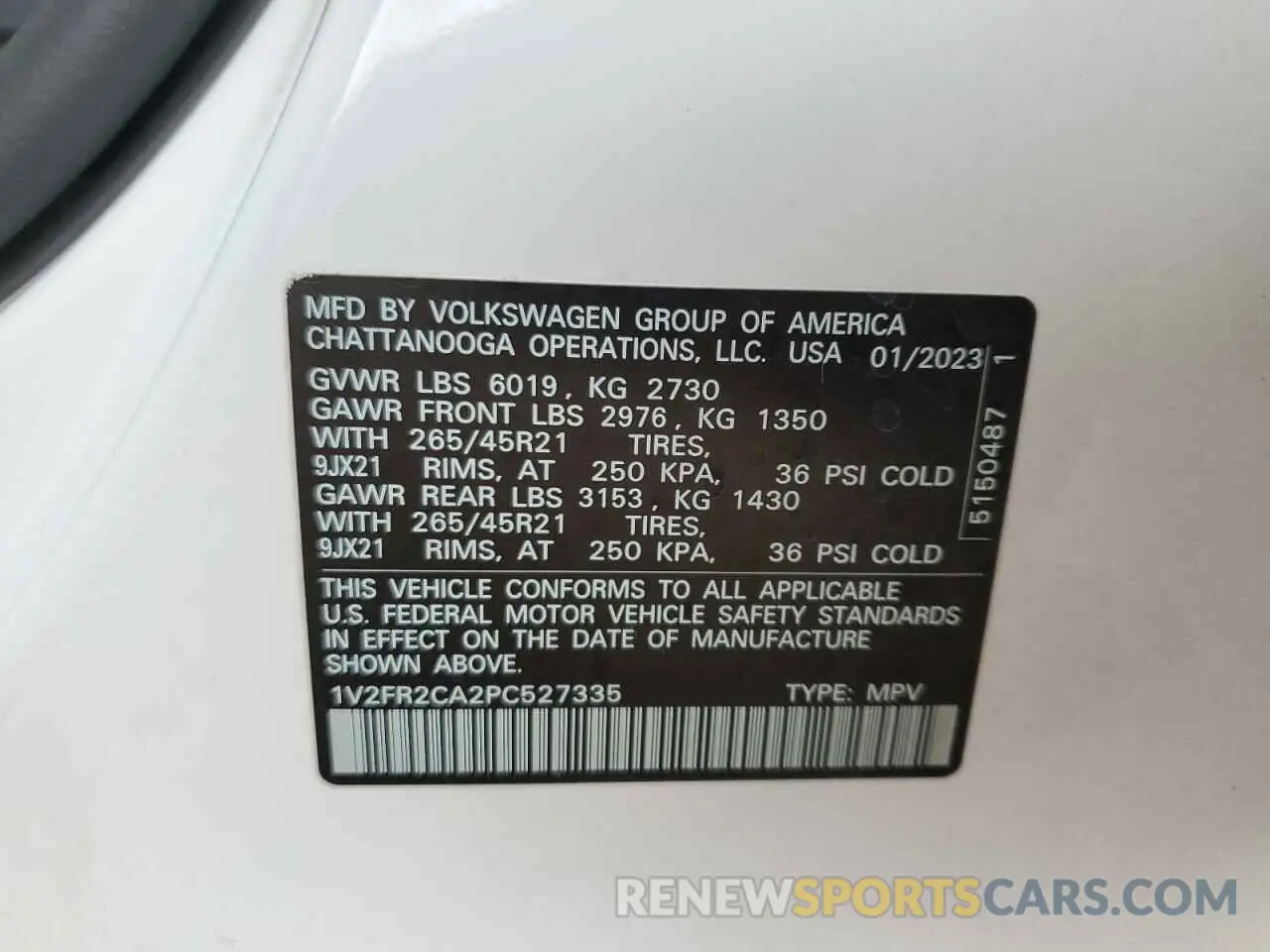 13 Photograph of a damaged car 1V2FR2CA2PC527335 VOLKSWAGEN ATLAS 2023