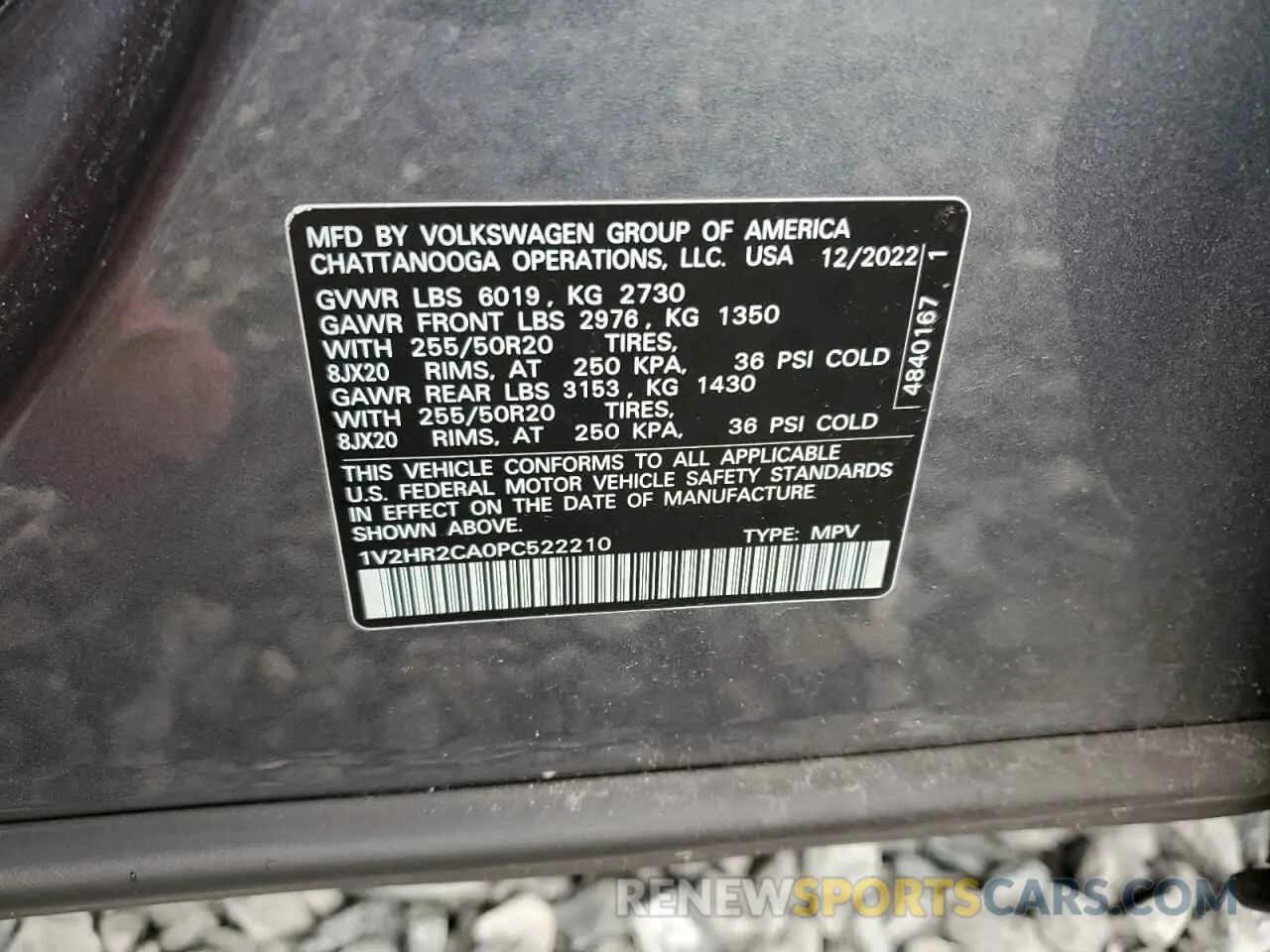 13 Photograph of a damaged car 1V2HR2CA0PC522210 VOLKSWAGEN ATLAS 2023