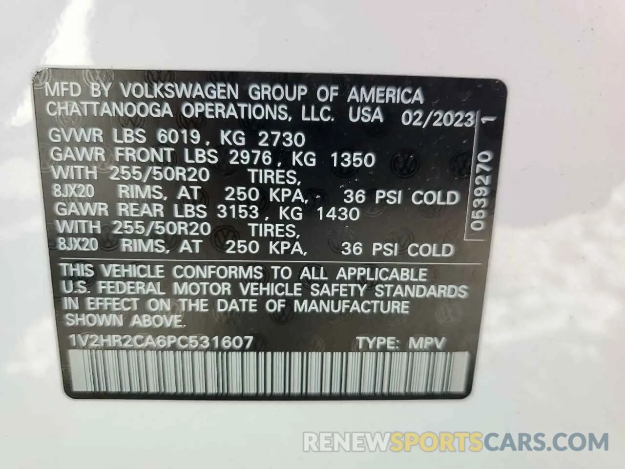 13 Photograph of a damaged car 1V2HR2CA6PC531607 VOLKSWAGEN ATLAS 2023