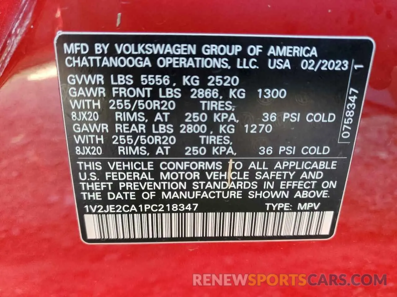 15 Photograph of a damaged car 1V2JE2CA1PC218347 VOLKSWAGEN ATLAS 2023