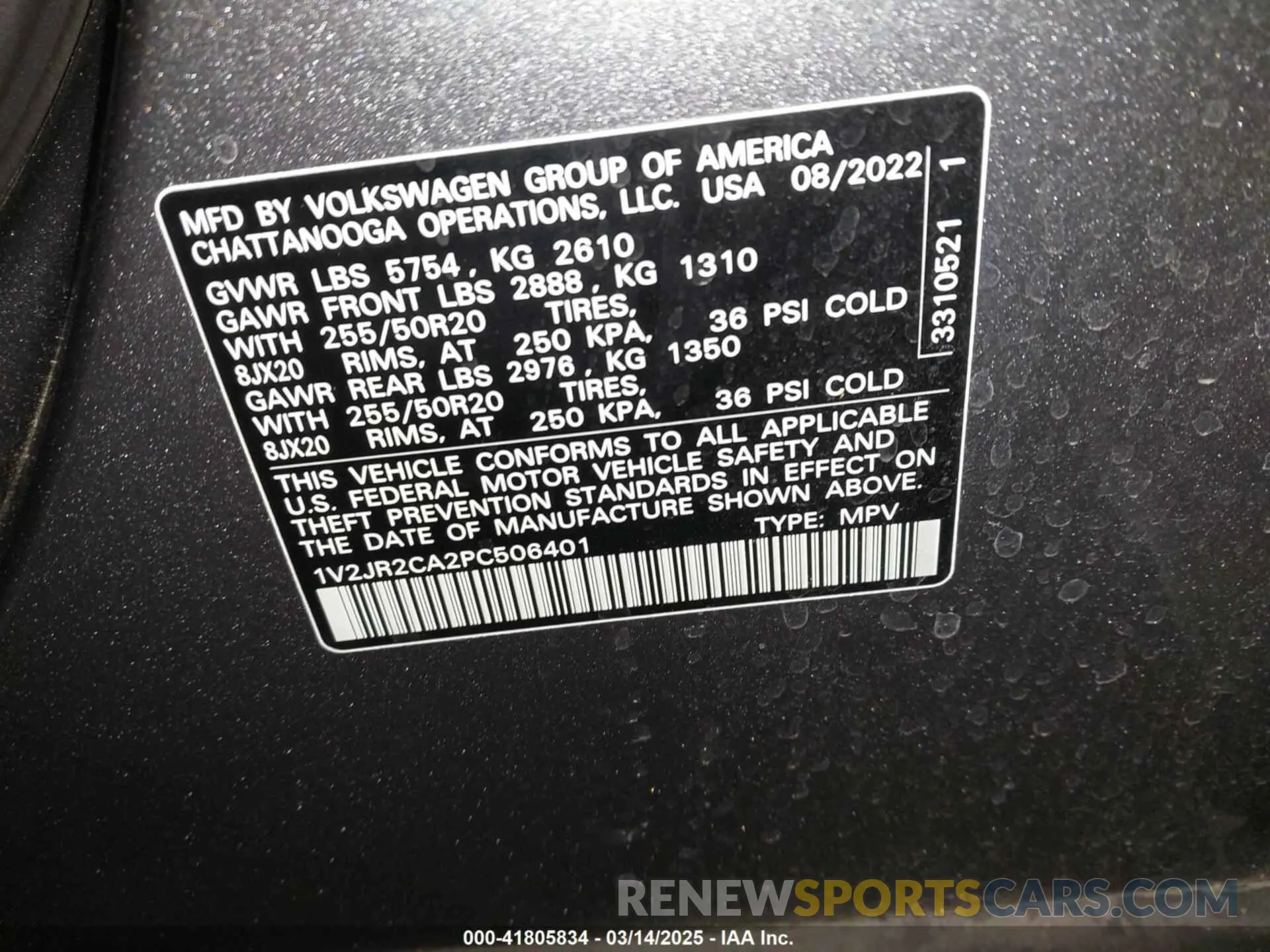 9 Photograph of a damaged car 1V2JR2CA2PC506401 VOLKSWAGEN ATLAS 2023