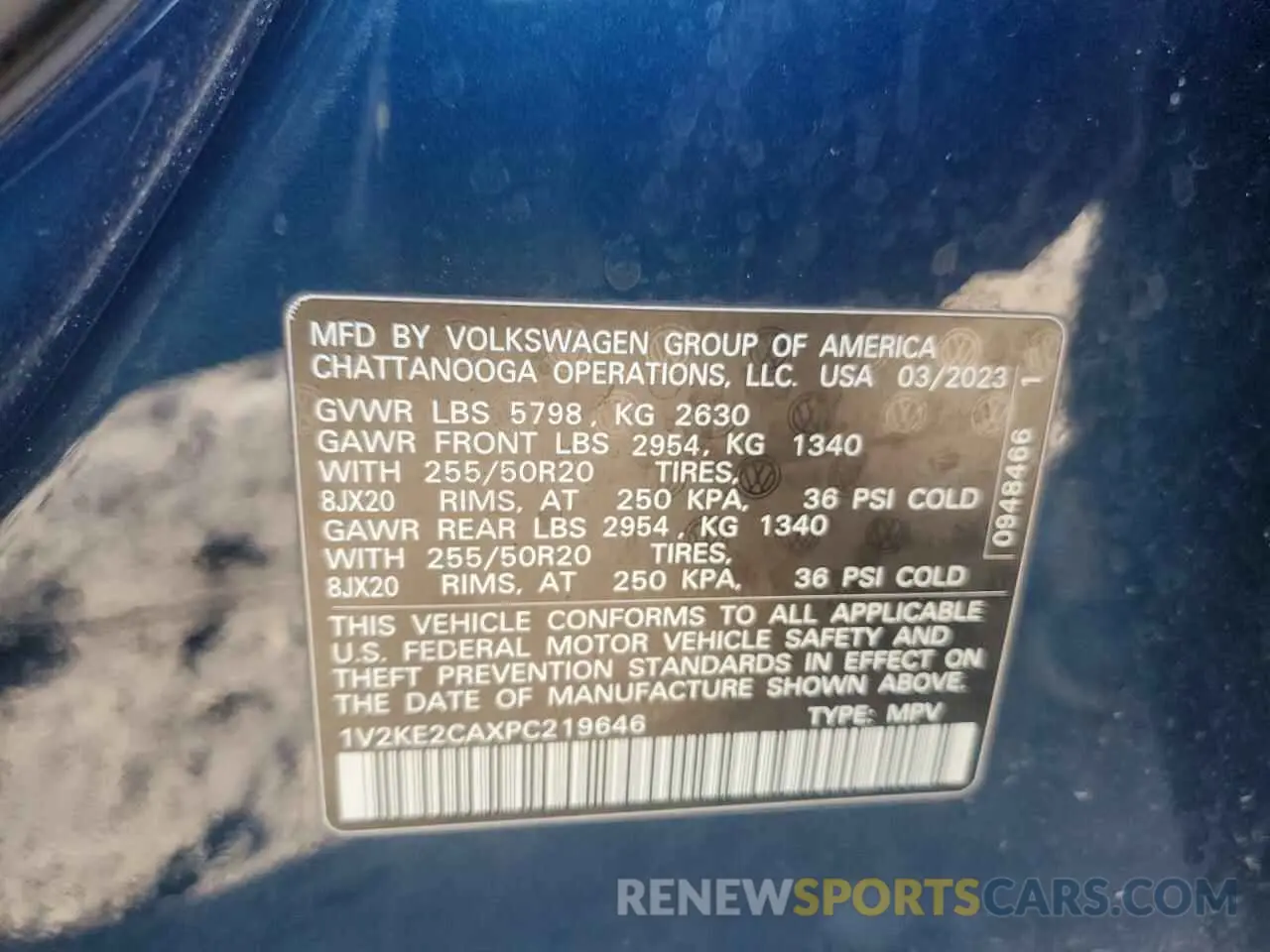13 Photograph of a damaged car 1V2KE2CAXPC219646 VOLKSWAGEN ATLAS 2023
