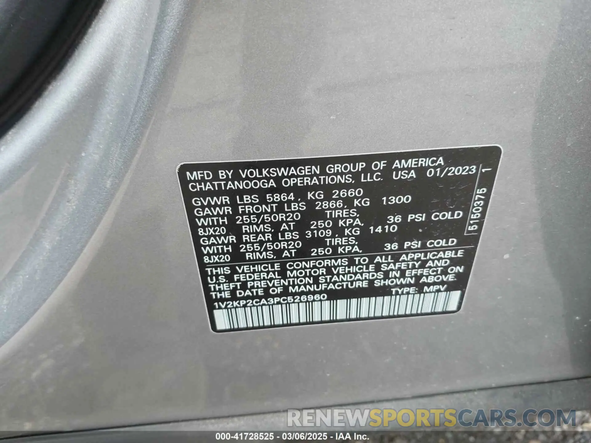 9 Photograph of a damaged car 1V2KP2CA3PC526960 VOLKSWAGEN ATLAS 2023