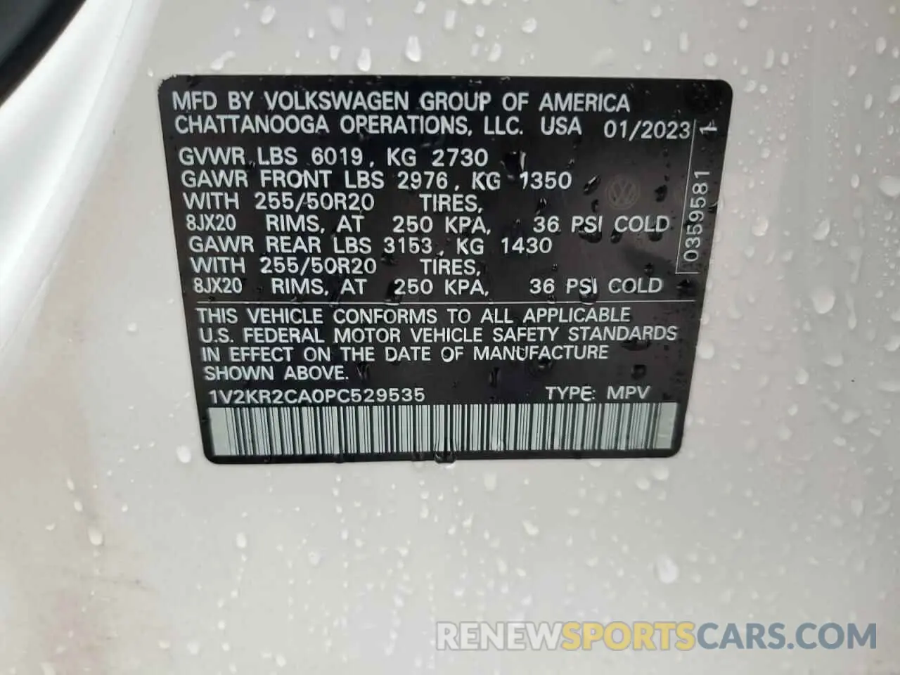 13 Photograph of a damaged car 1V2KR2CA0PC529535 VOLKSWAGEN ATLAS 2023