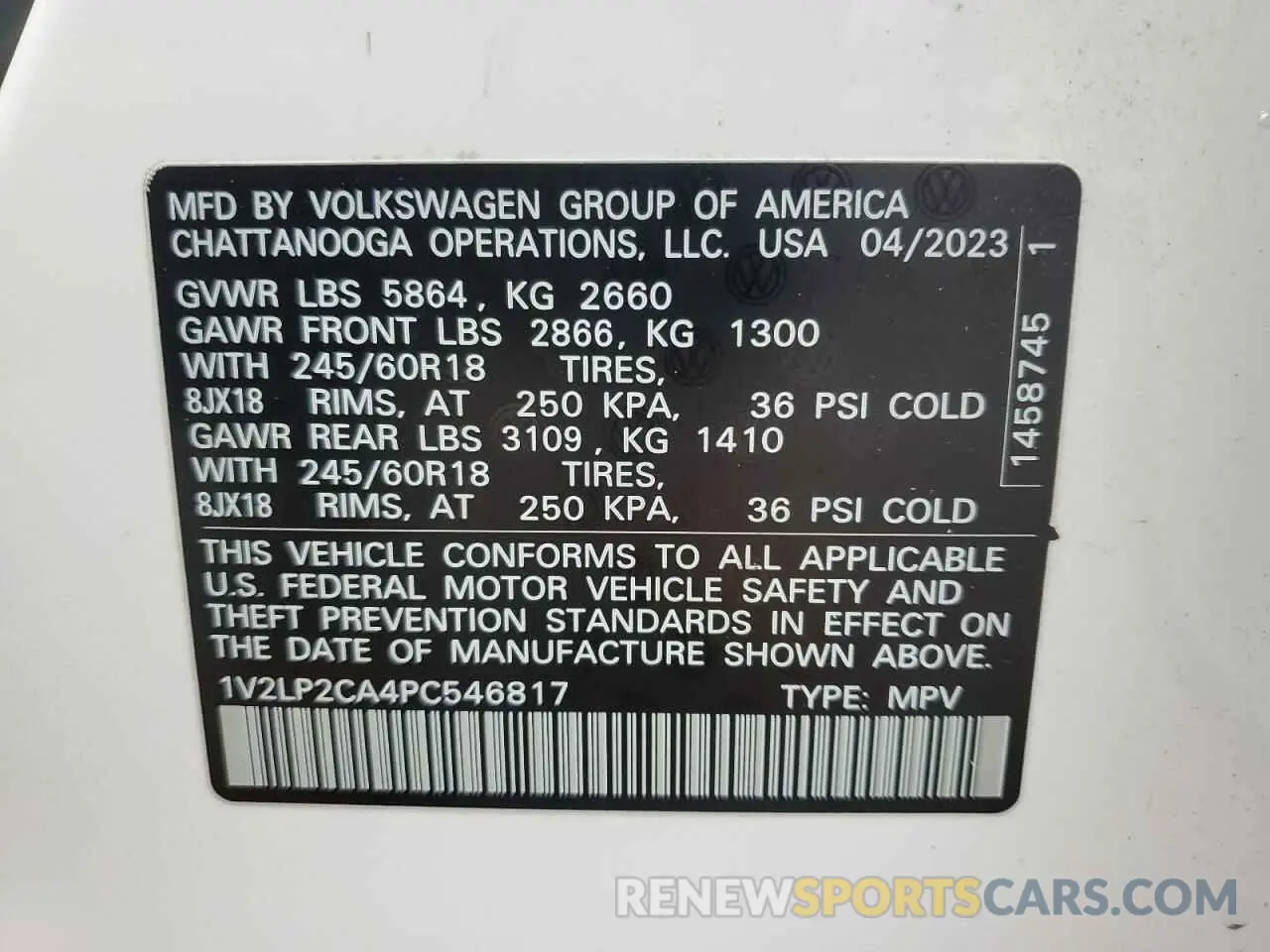 14 Photograph of a damaged car 1V2LP2CA4PC546817 VOLKSWAGEN ATLAS 2023