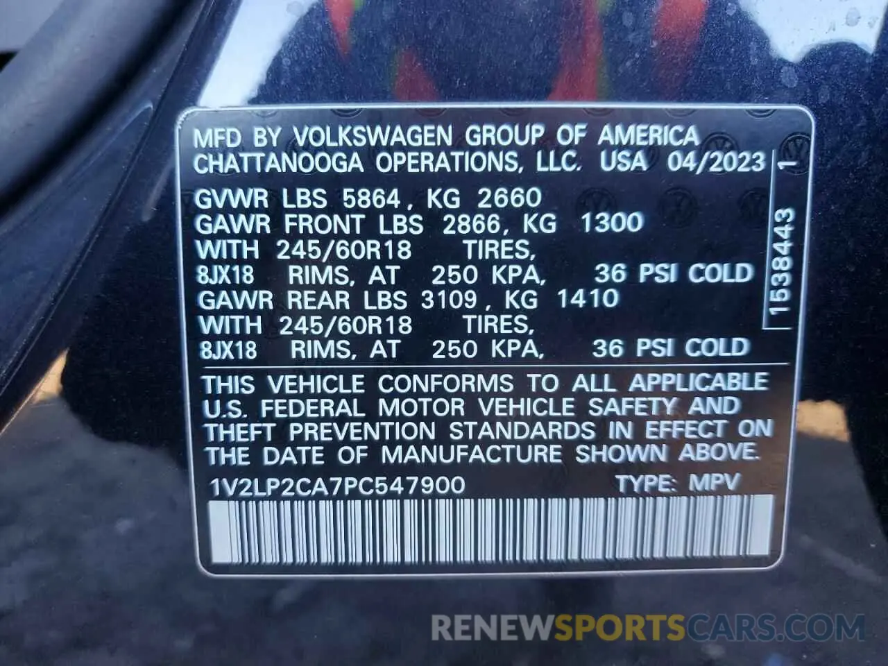 14 Photograph of a damaged car 1V2LP2CA7PC547900 VOLKSWAGEN ATLAS 2023