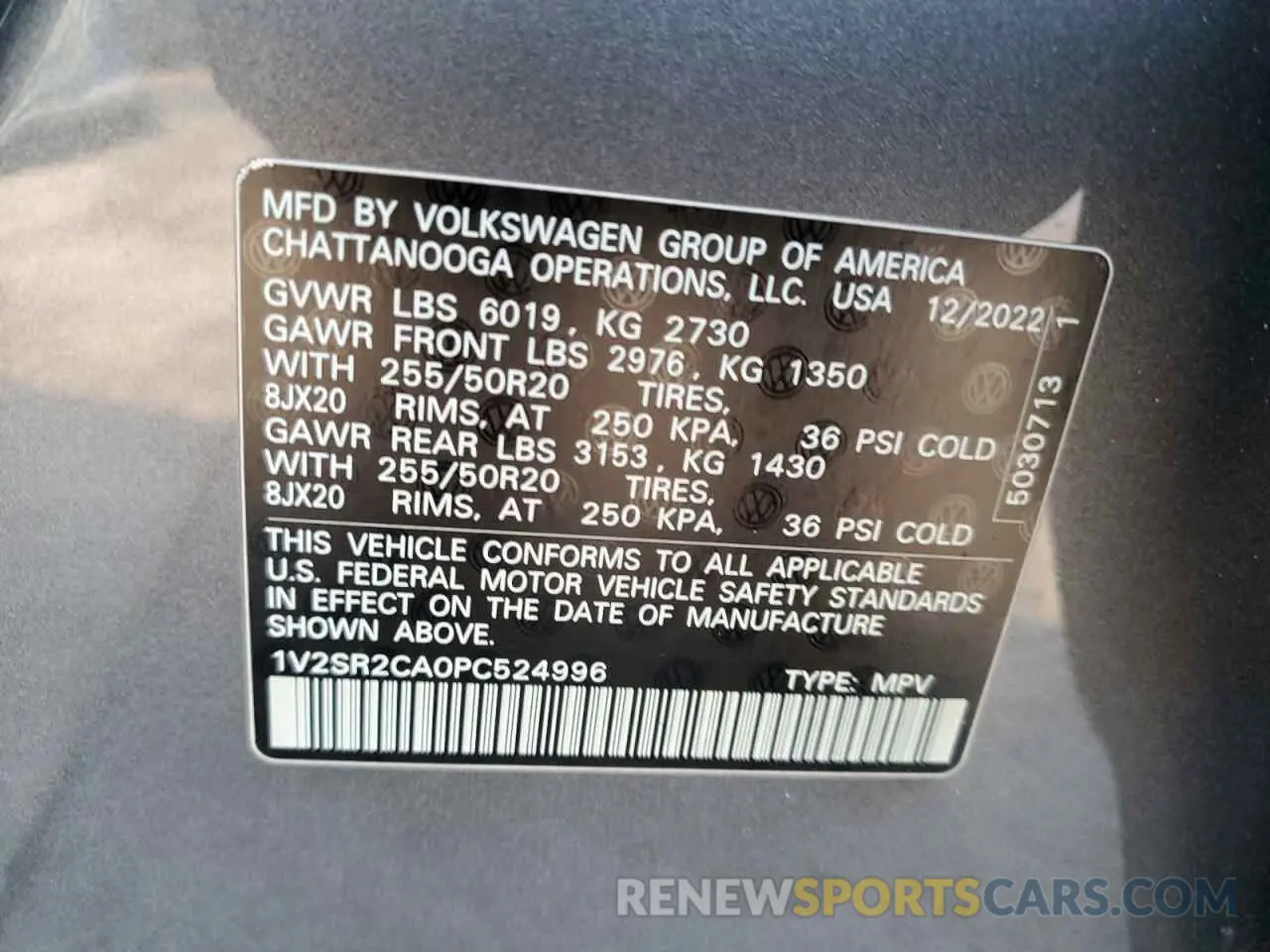 13 Photograph of a damaged car 1V2SR2CA0PC524996 VOLKSWAGEN ATLAS 2023