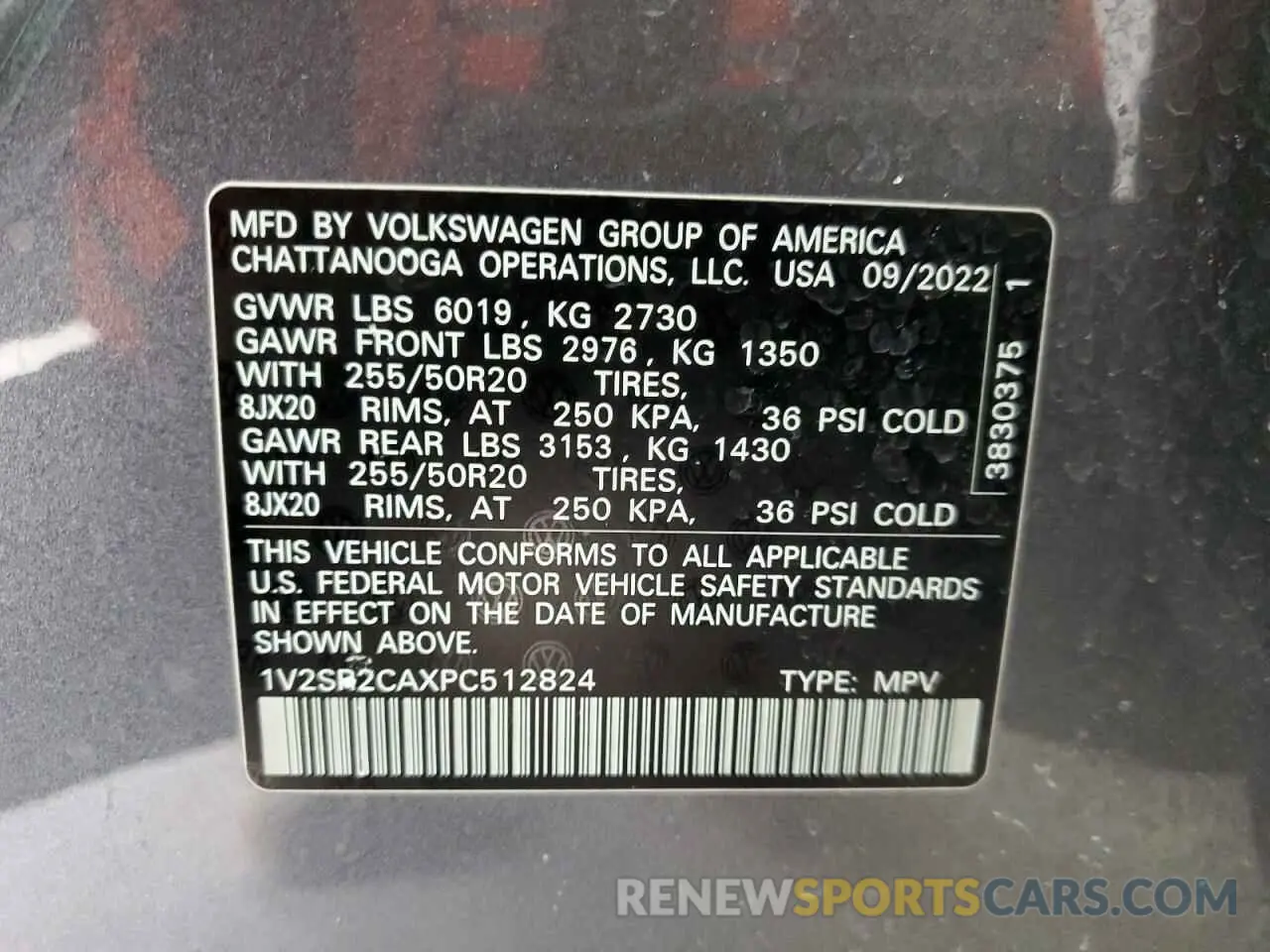 13 Photograph of a damaged car 1V2SR2CAXPC512824 VOLKSWAGEN ATLAS 2023