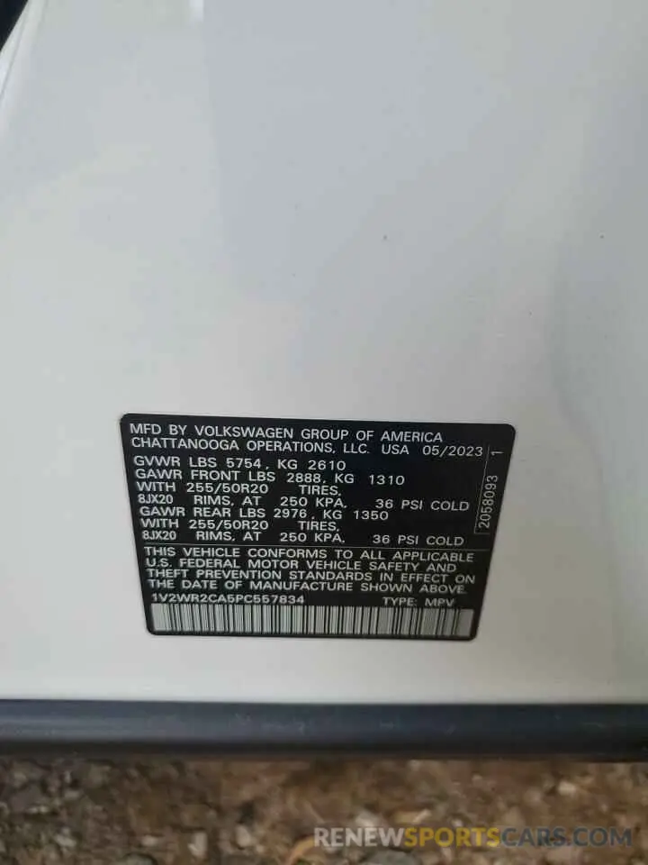 13 Photograph of a damaged car 1V2WR2CA5PC557834 VOLKSWAGEN ATLAS 2023