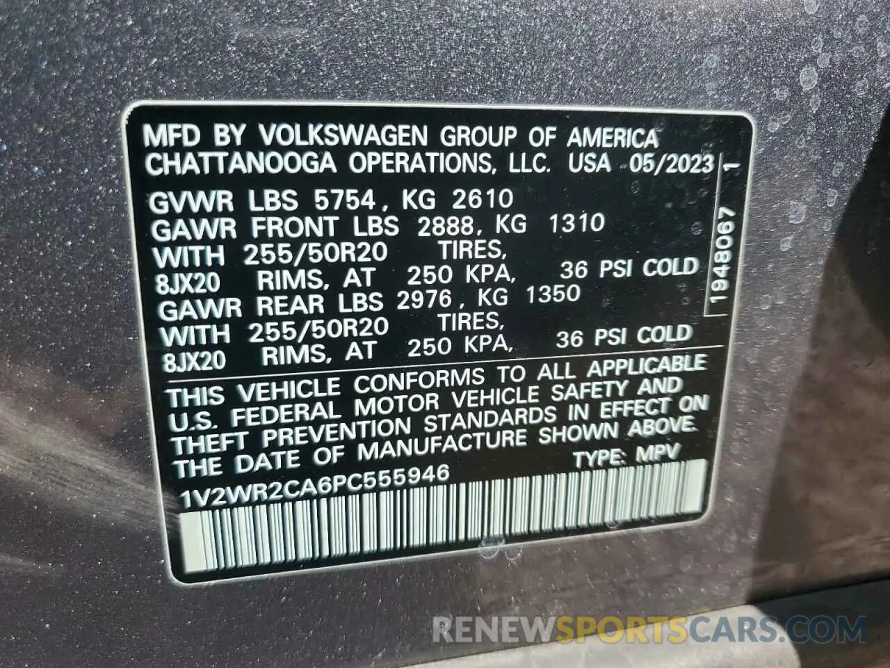 16 Photograph of a damaged car 1V2WR2CA6PC555946 VOLKSWAGEN ATLAS 2023